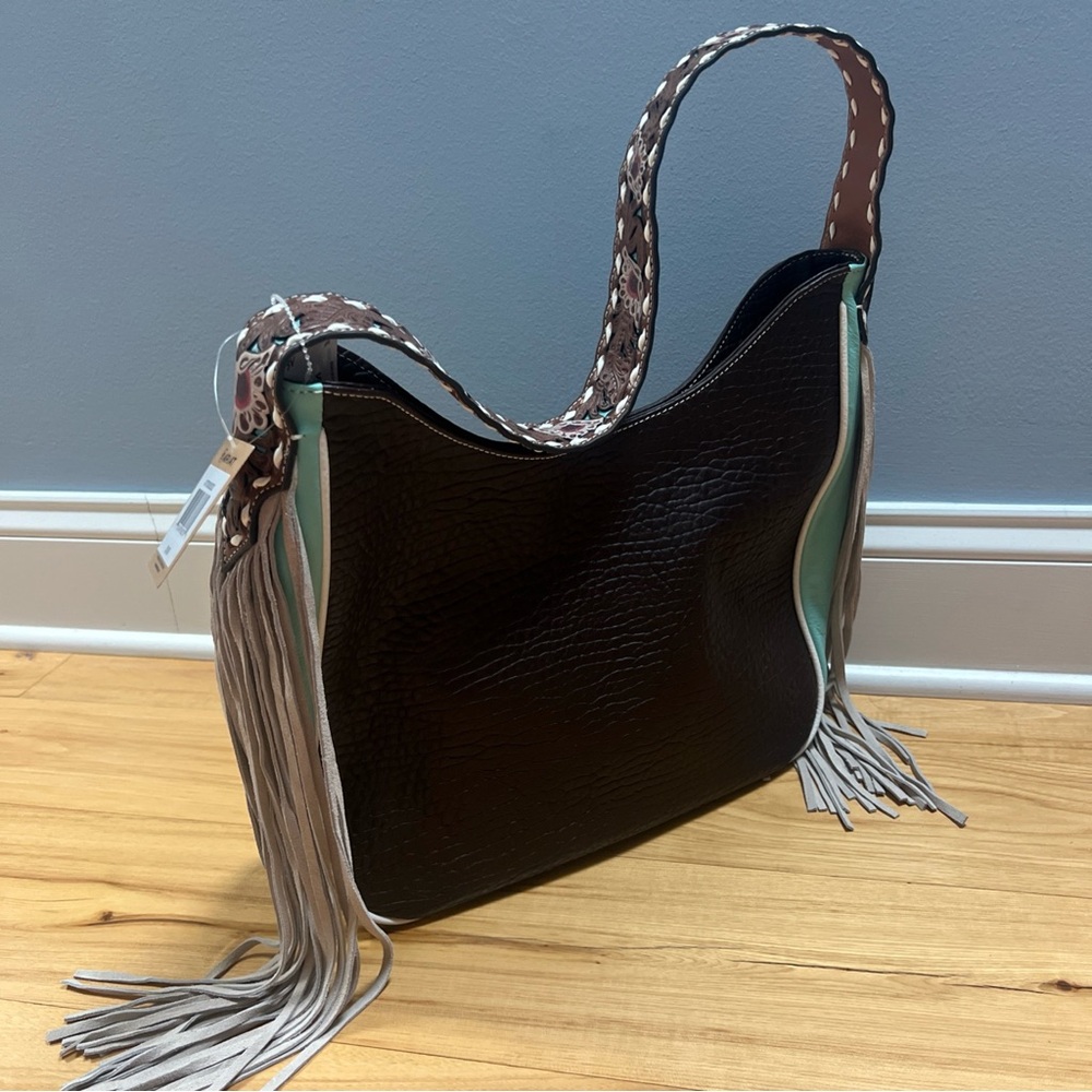 Ariat Black and Tan Hobo Bag with Fringe